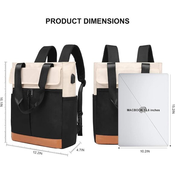 Women Black Convertible Daypack Laptop Computer Backpack with USB Charging Port main image 5